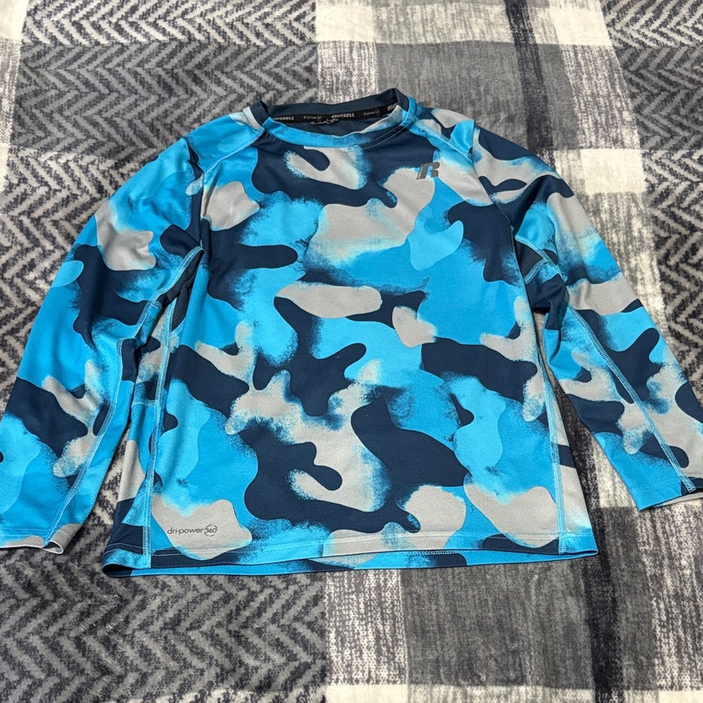 Russell Athletic Kids Blue and Gray Camo Long Sleeve Tee